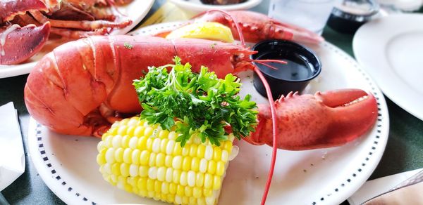 High angle view of food in plate on table