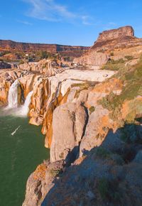 Waterfall over rock formations. shoshone falls, idaho- niagara of the west. 
