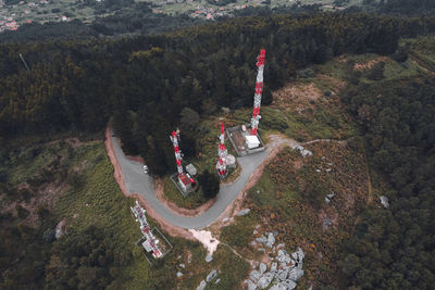 High angle view of road amidst trees