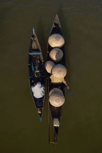 Close up of two boats seen from above