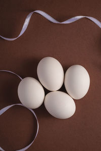 High angle view of eggs on table