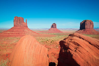 Low angle view of rock formations against clear sky