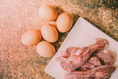 High angle view of breakfast on table