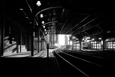 Railroad station platform at night