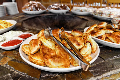 Close-up of food in plate on table