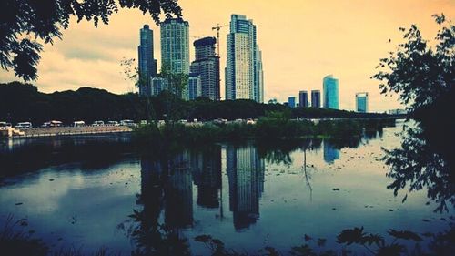 Reflection of buildings in water