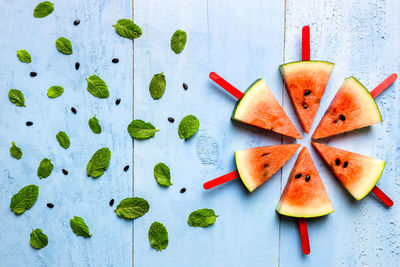 High angle view of fruits on table