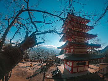 Low angle view of traditional building against sky