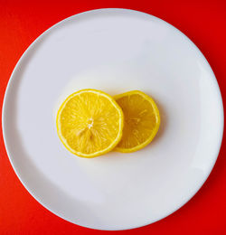 High angle view of fruits in plate