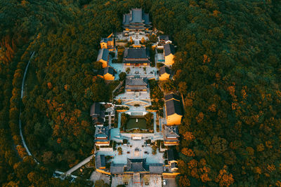 High angle view of buildings in city