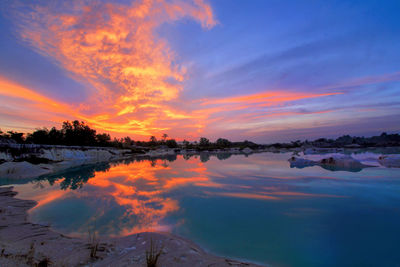 Scenic view of lake against sky during sunset