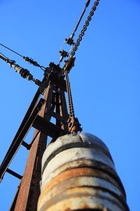 Low angle view of built structure against clear blue sky