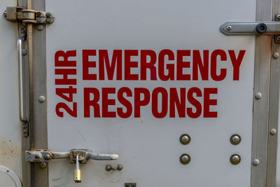 Information sign on metal door