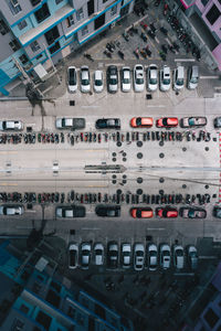 High angle view of airplane in city