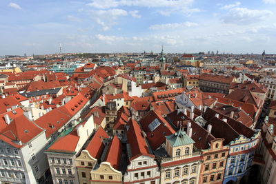 High angle view of buildings in city