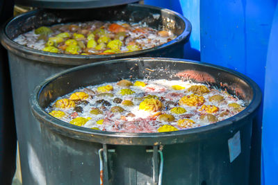 Vegetables and fruits in the fermentation tank made bio-fermented water.