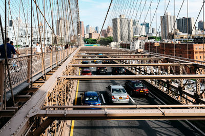 High angle view of cars on bridge