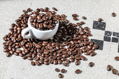 High angle view of coffee beans on table