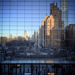 Columbus monument seen from 150-foot glass curtain of time warner center