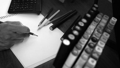 High angle view of computer keyboard on table