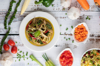 High angle view of vegetables in bowl on table