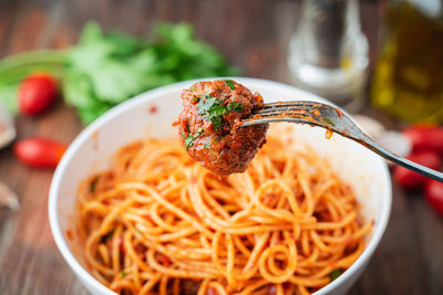 Close-up of noodles in bowl
