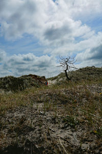 Man on field against sky