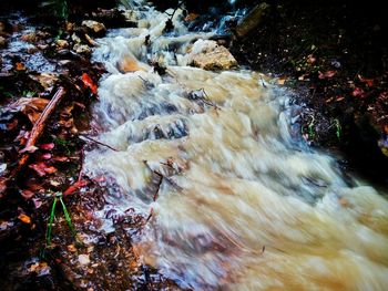 Water flowing through rocks