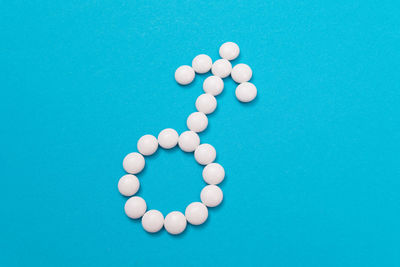 High angle view of blue balls on table