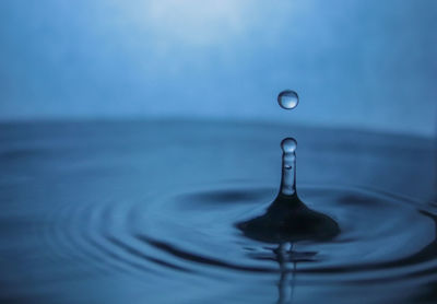 Close-up of drop falling on water surface