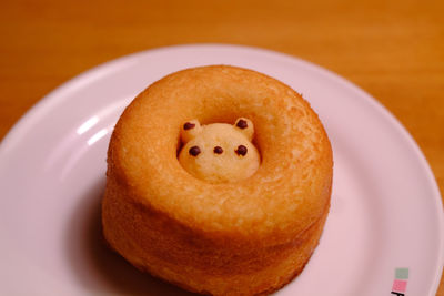 Close-up of cake in plate on table