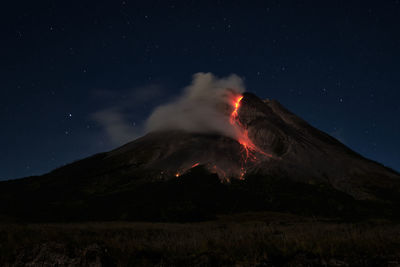 Mount merapi erupts with high intensity at night during a full moon. 
