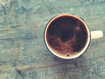 High angle view of coffee on table