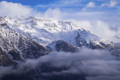 Scenic view of snowcapped mountains against sky