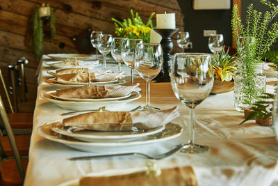 Wine glasses on table