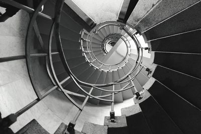 High angle view of spiral staircase in building