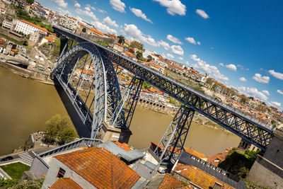 High angle view of bridge against sky in city