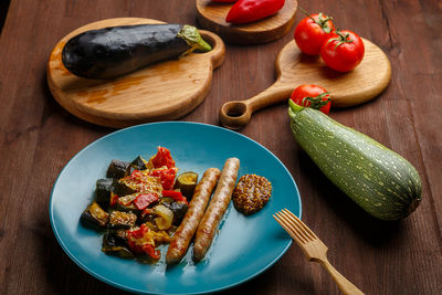 High angle view of food on table