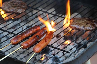 Close-up of meat on barbecue grill