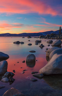 Scenic view of sea against sky during sunset