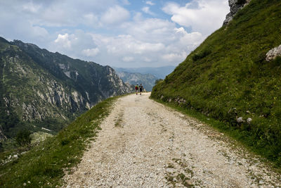 Road amidst green landscape against sky