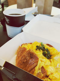 High angle view of breakfast served on table