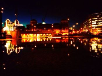 Illuminated buildings at night