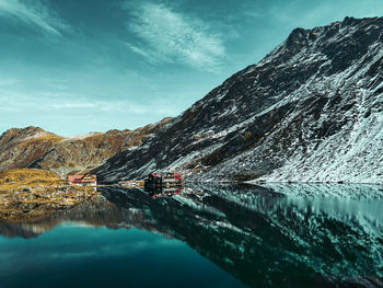 Scenic view of snowcapped mountains against sky