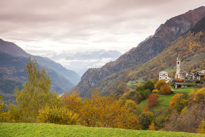 Scenic view of mountains against sky during autumn