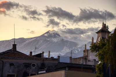 Etna at sunset from the city of riposto