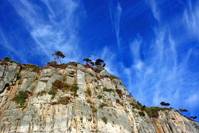 Low angle view of rock formation against sky