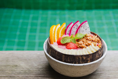 Close-up of dessert on table