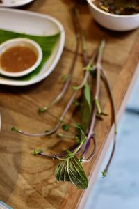 High angle view of vegetables in bowl on table