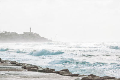 Scenic view of sea against clear sky